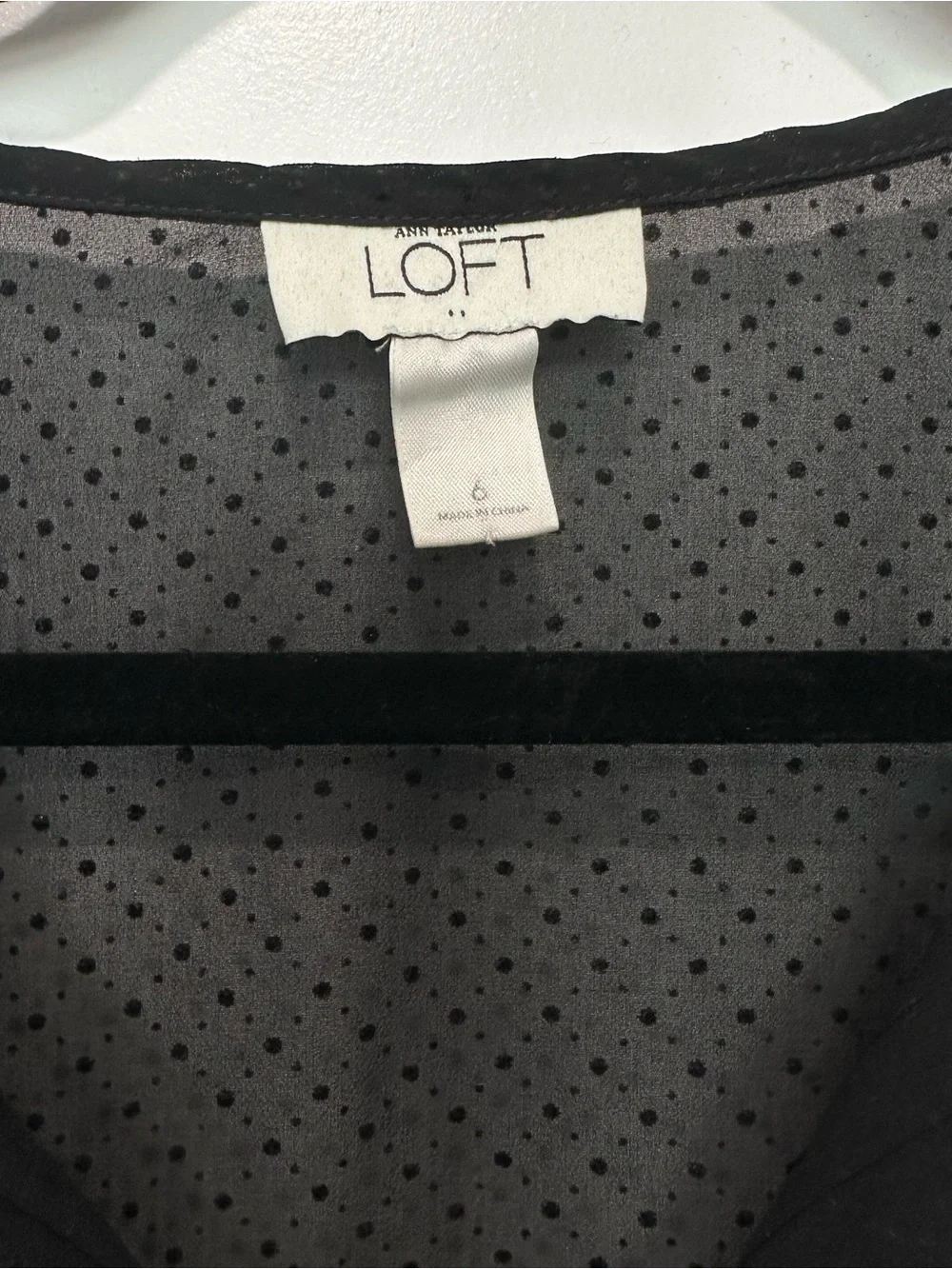 LOFT Black Dotted Sheer Button-Front Blouse